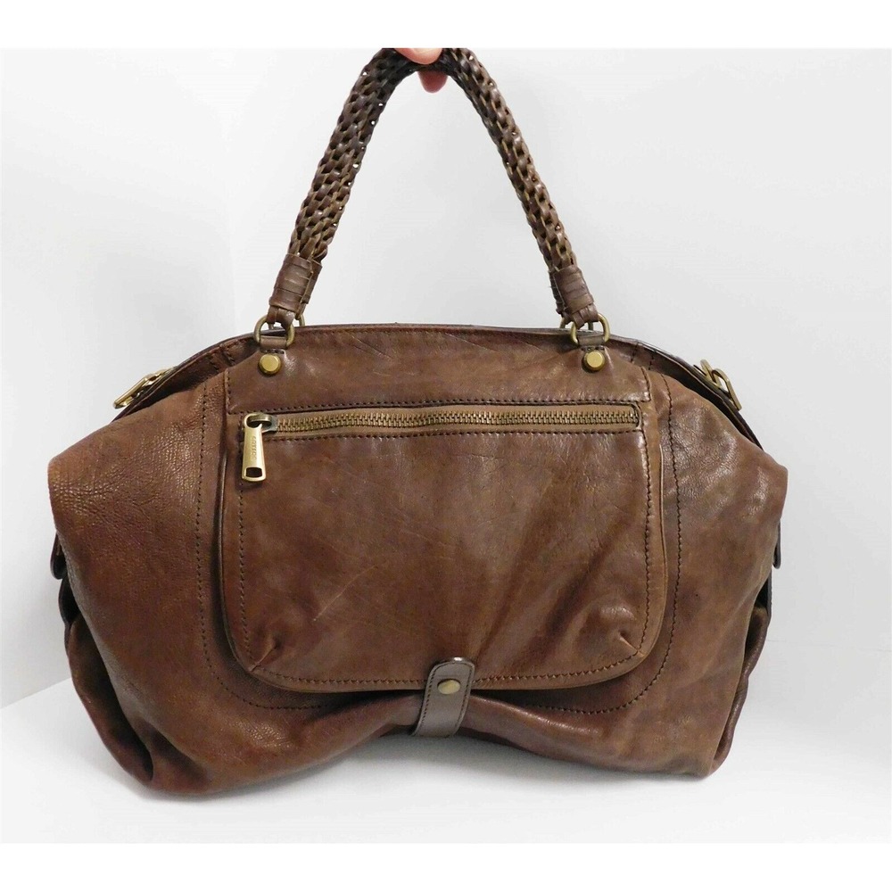 Gryson Olivia Brown Distressed Glazed Leather X-Large Satchel Bag